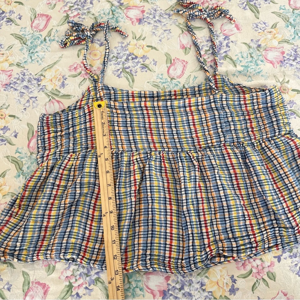 Old Navy Blue Red Yellow Cream Striped Smocked Tie-Shoulder Cami - Picture 5 of 8